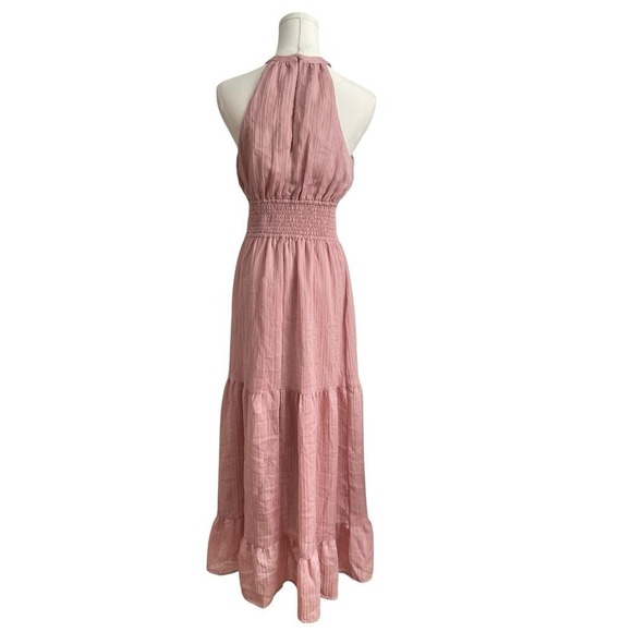 Express Pink Smocked Halter Dress Small Tiered Ruffle Fairycore Boho Cottagecore - Picture 7 of 11